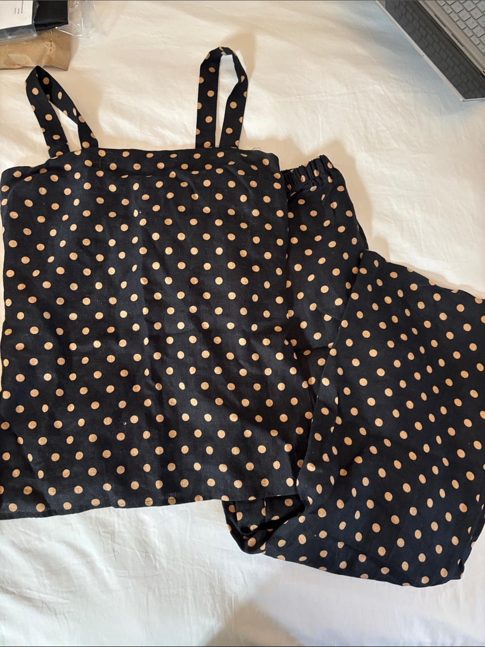 Reformation Black and Tan Polka Dot Girls Tank Top & Shorts Set